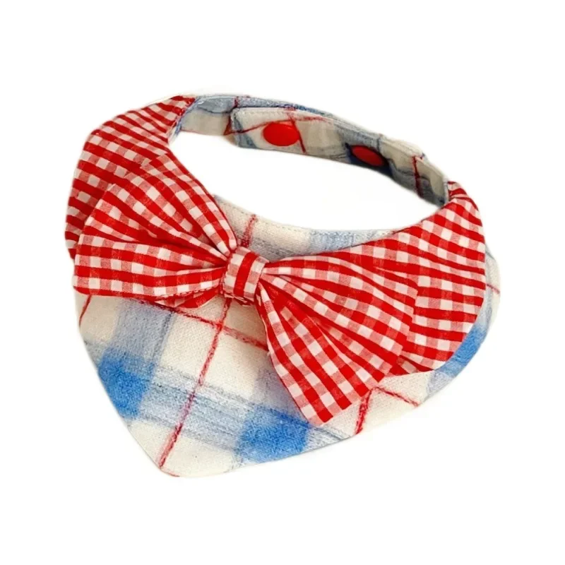 Bufanda triangular a cuadros azul para mascotas, babero con lazo para perros, babero para perros y gatos, chal, toalla para babas para mascotas, bufandas de peluche, accesorios para perros, pajarita para perros - imagen 5