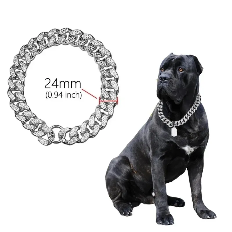 Collar de cadena de plástico con tachuelas de diamantes para perros medianos y grandes, Collar dorado de lujo, accesorios de joyería para mascotas, cadena cubana - imagen 4
