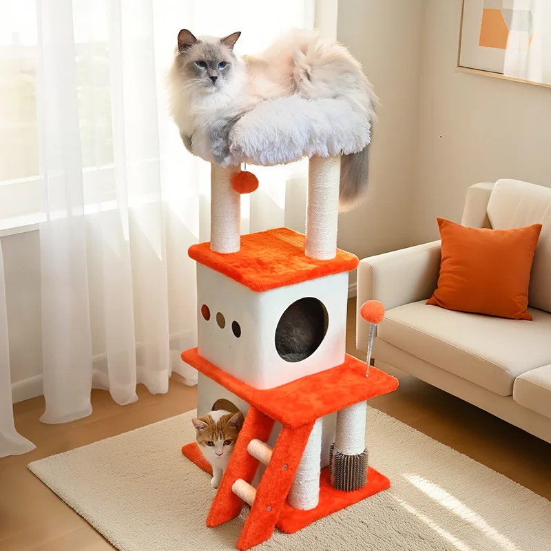 Marco de escalada para gatos integrado, nido de cápsula espacial, estante de madera para mascotas, Pilar de cielo grande, tablero rascador para gatos, juguetes para mascotas