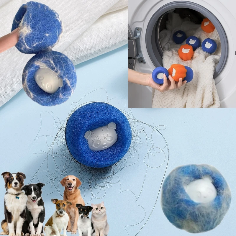 10 unids/lote de bolas de limpieza de esponja para pegar pelusas, pelo de mascotas, lavadora, antiadherente, depilación de perros y gatos, bola limpia