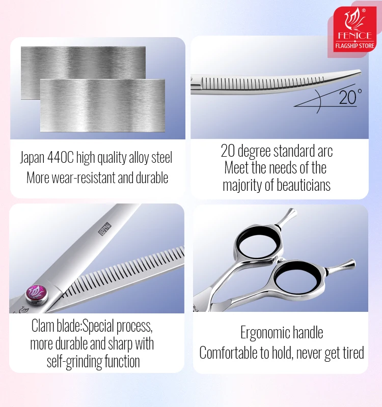 Fenice-Tijeras profesionales de belleza para perros, tijeras de cuidado para perros de mascotas de 7/7,5 pulgadas, tijeras de adelgazamiento esponjosas con dientes invertidos, tasa de 50-80% - imagen 2