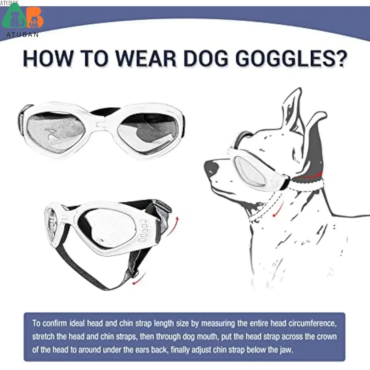 ATUBAN Gafas para Perros Protección UV Media Gafas de Sol Boston Terrier Ajustables Fácil de Usar Gafas para Perros de Motocicleta a Prueba de Viento para Perros - imagen 3