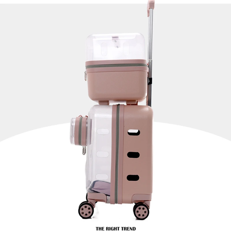 Caja de carrito transparente para mascotas, juego de equipaje con cápsula espacial, transportador para gatos al aire libre, ruedas extraíbles transpirables, accesorios para productos para mascotas - imagen 3