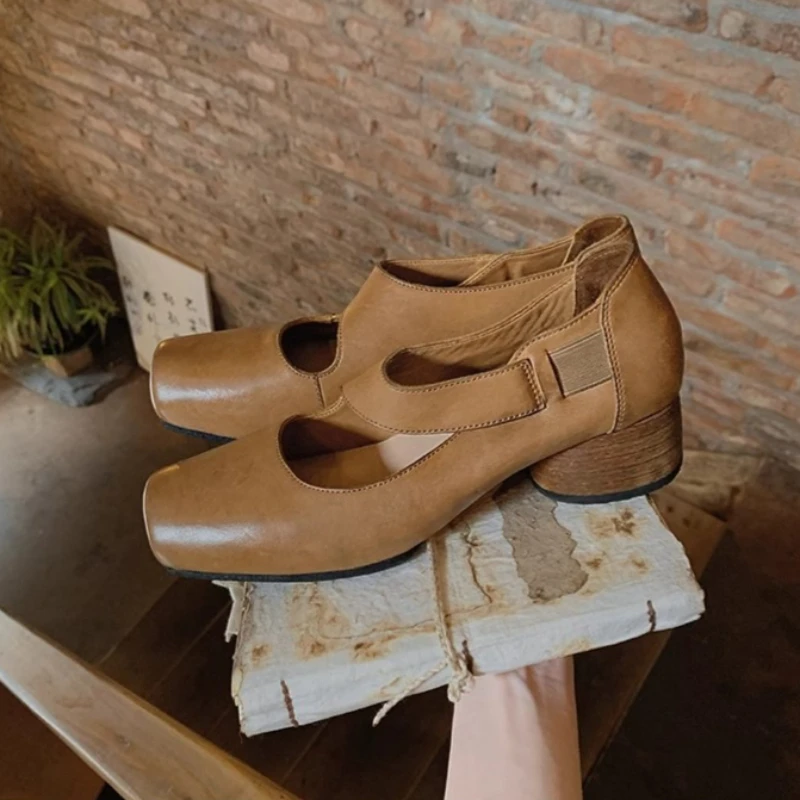 Zapatos de mujer Mary Jane cuero tacón grueso punta cuadrada - imagen 2