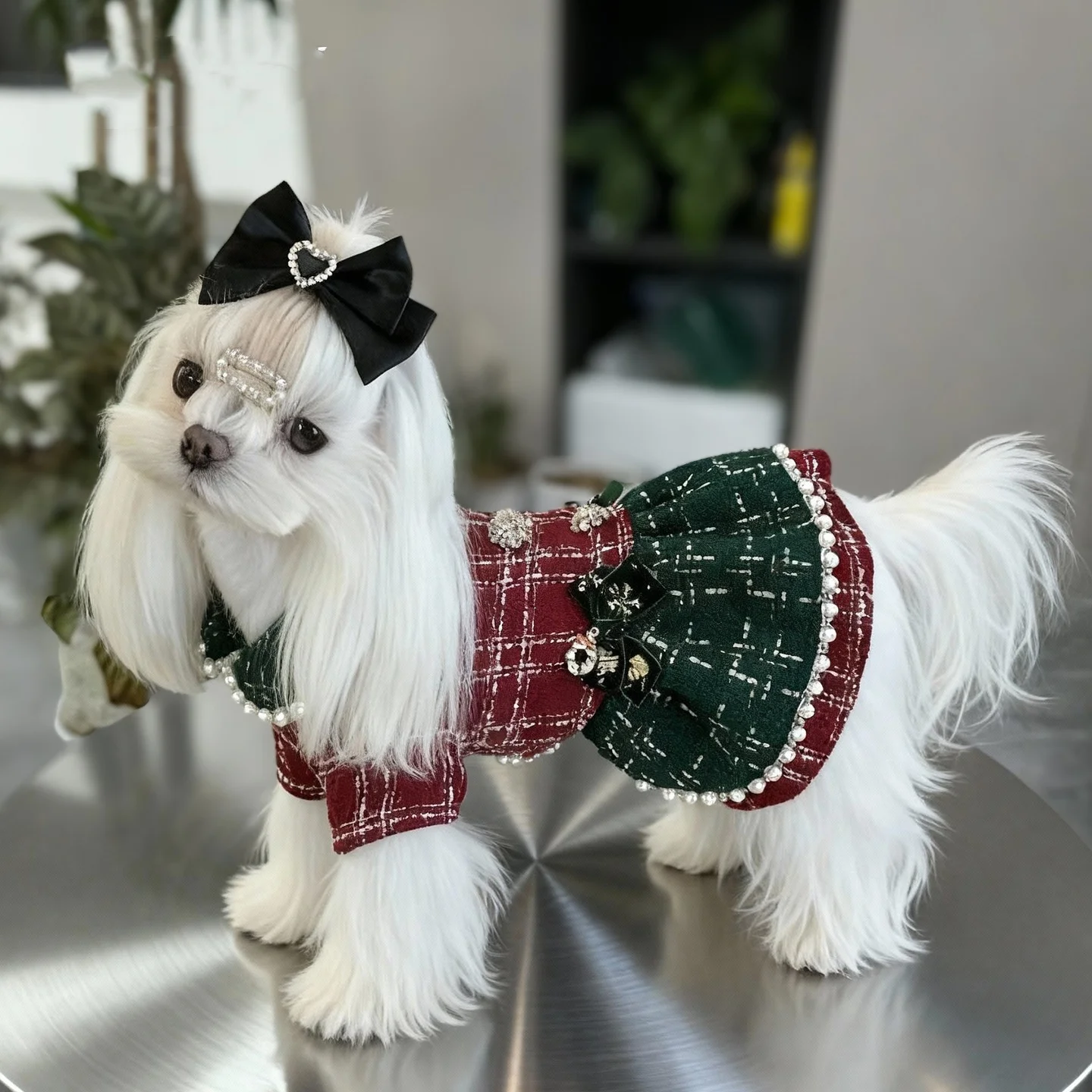 Vestidos a cuadros de Tweed para perros pequeños, vestido de princesa para perros, vestido de boda para mascotas, ropa Formal para fiesta de cumpleaños para cachorros, traje de invierno para perros - imagen 3