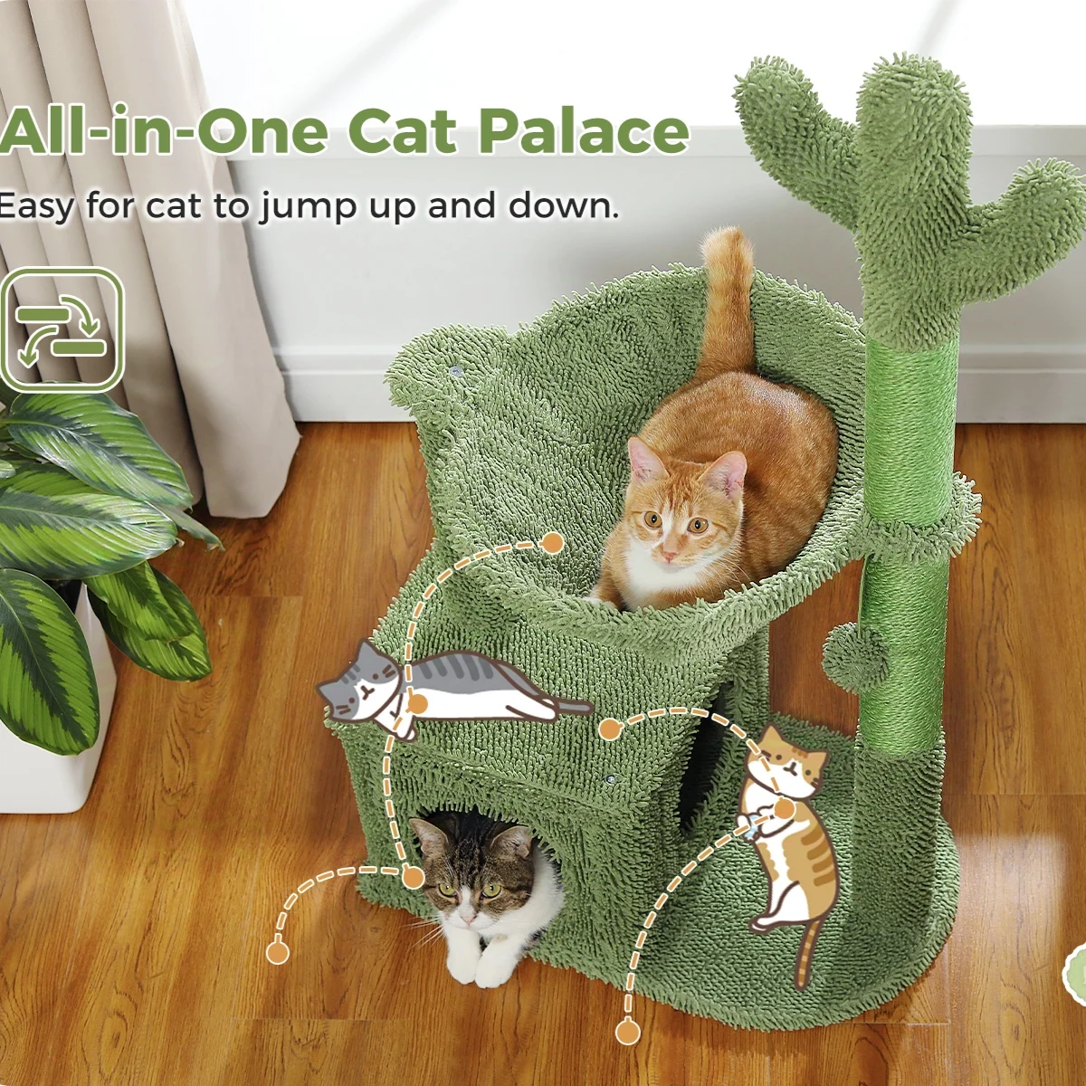Torre para gatos de 102cm/40 pulgadas, árbol para gatos con hamaca con marco de Metal, poste rascador Natural para gatos, Condo para gatos de 2 puertas para gatos de interior