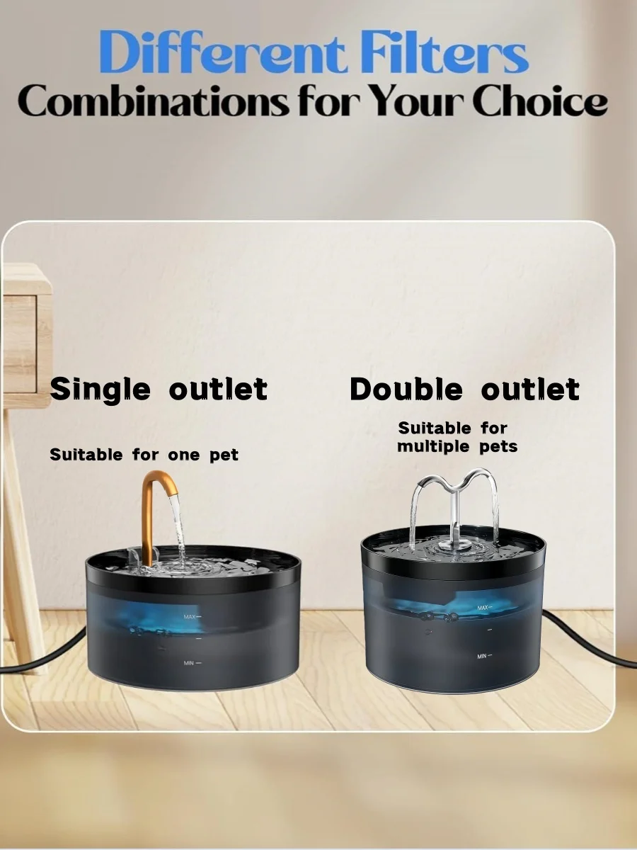 Fuente de agua para mascotas, juego de filtros automáticos, bebedero eléctrico silencioso para gatos, filtring de recircular de 2,1l, dispensador de agua para perros y gatos - imagen 3