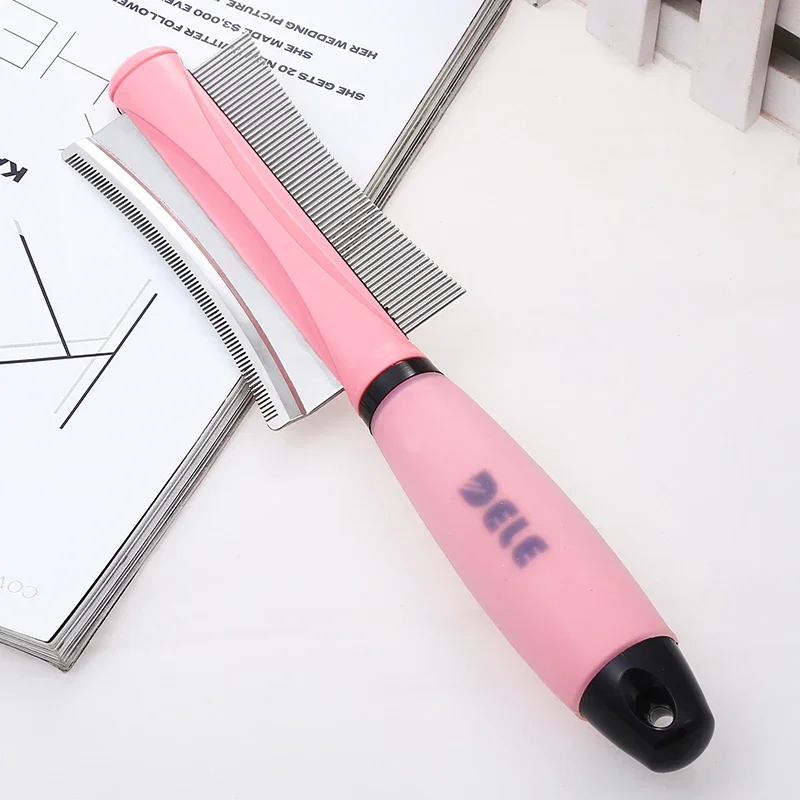 Peine para eliminar pelos de perro y gato, herramienta de aseo de doble propósito, azul y rosa, accesorios para mascotas - imagen 5