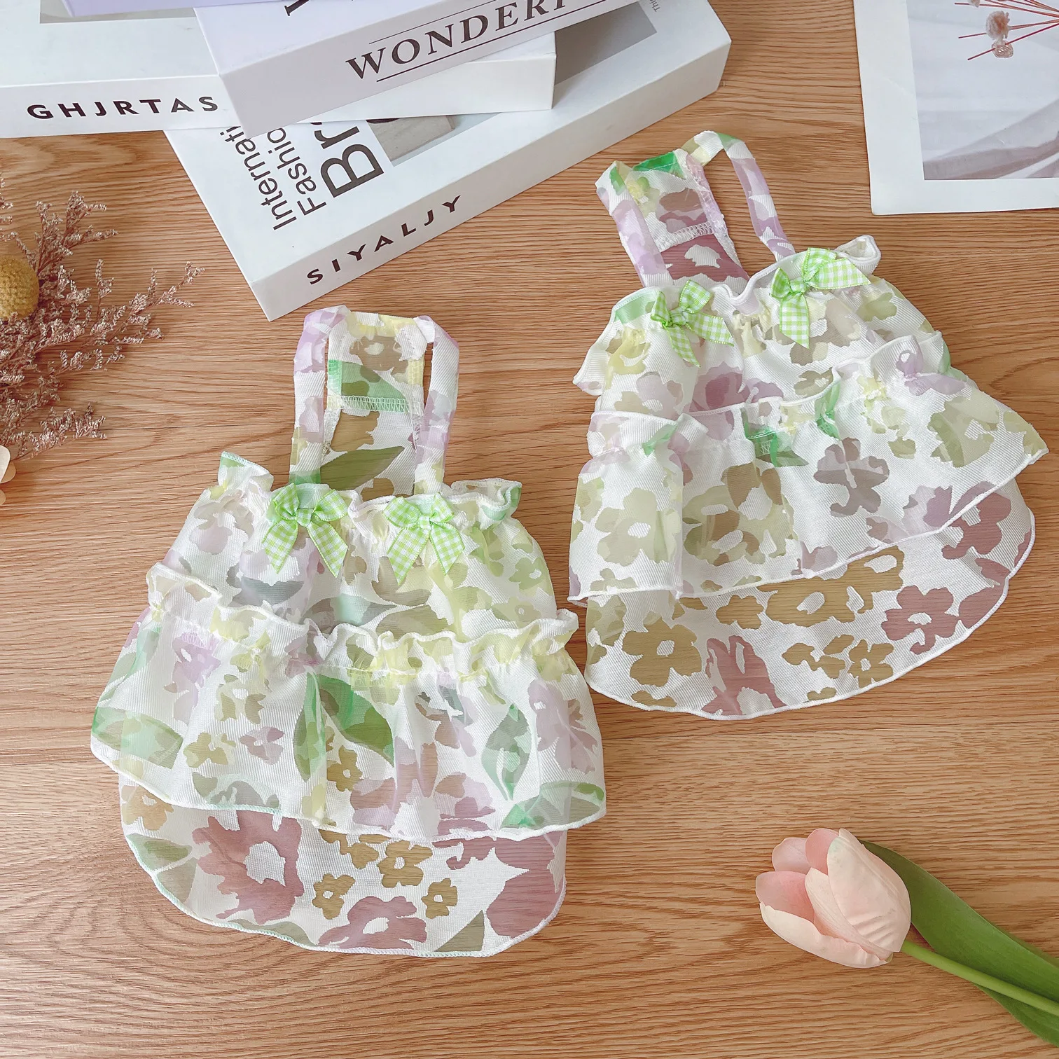 Vestido camisola fresco de primavera para mascotas, vestido de malla con flores, ropa para perros y gatos, vestidos para perros pequeños, ropa para cachorros