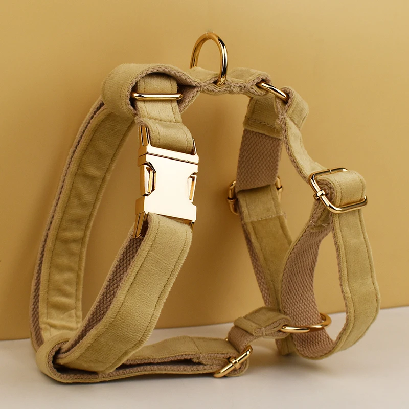 Juego de Collar y correa de terciopelo desnudo para perros pequeños, medianos y grandes, placa de identificación grabada personalizada, suministros para mascotas, correa para perros Velvet09 - imagen 2