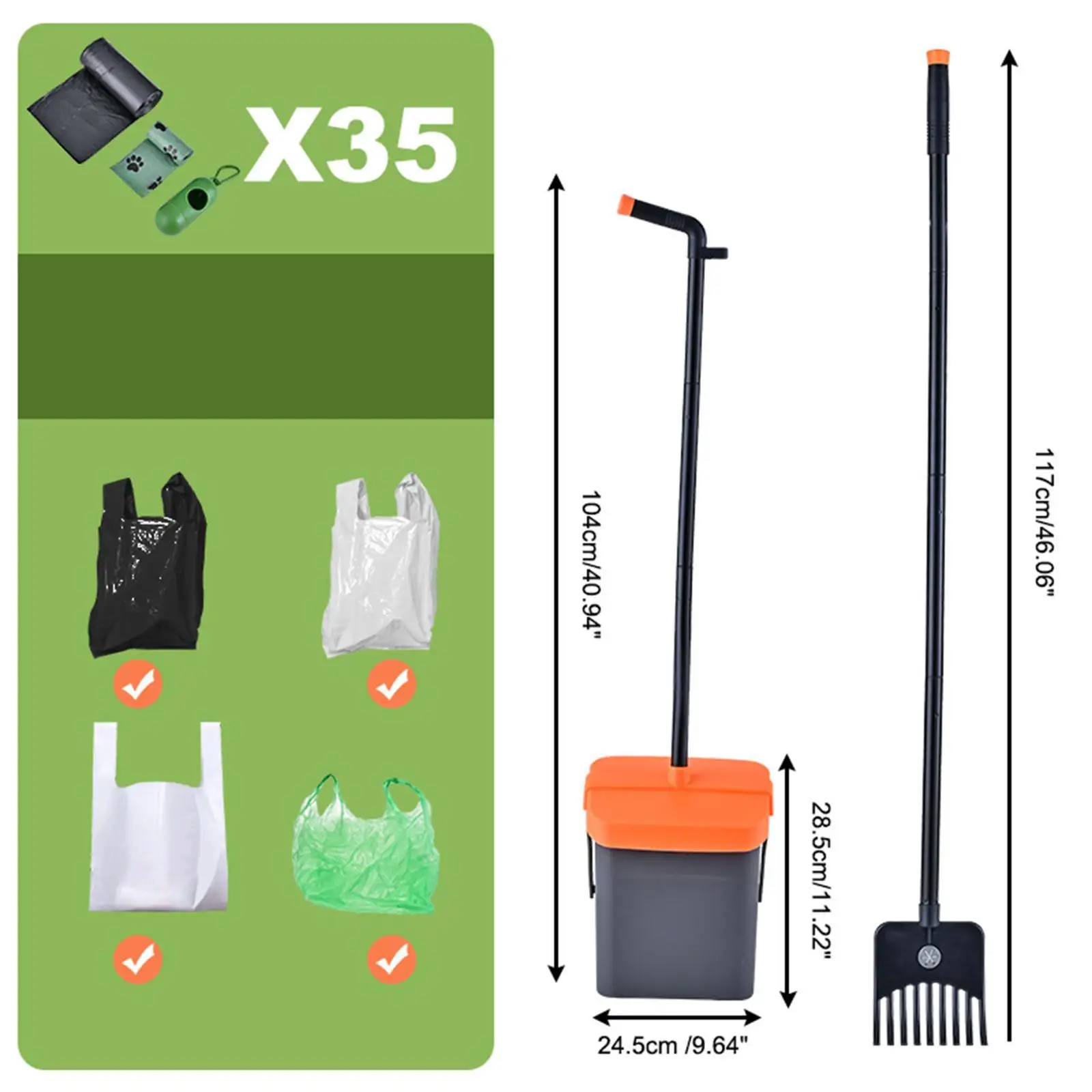 2x Dog Poo Scooper Tray and Rake Set for Kitten Large Medium Small Dogs Yard