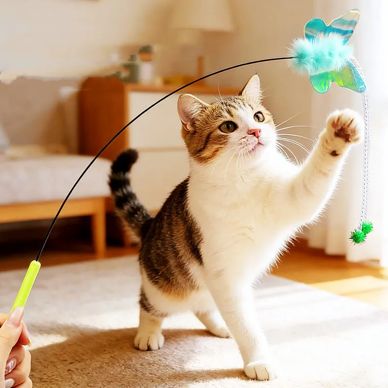 Varita de plumas interactiva para gatos con mariposa y alambre acero - imagen 3