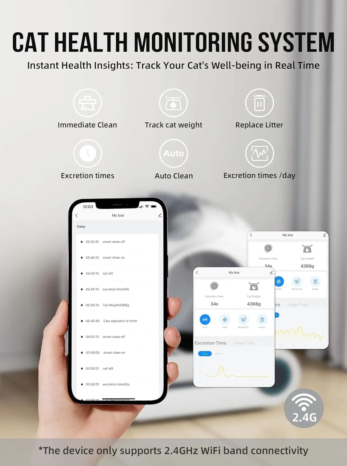 Tonepie-caja de arena inteligente automática para gatos, 65L, autolimpiante, totalmente cerrada, bandeja de arena para inodoro para mascotas - imagen 4