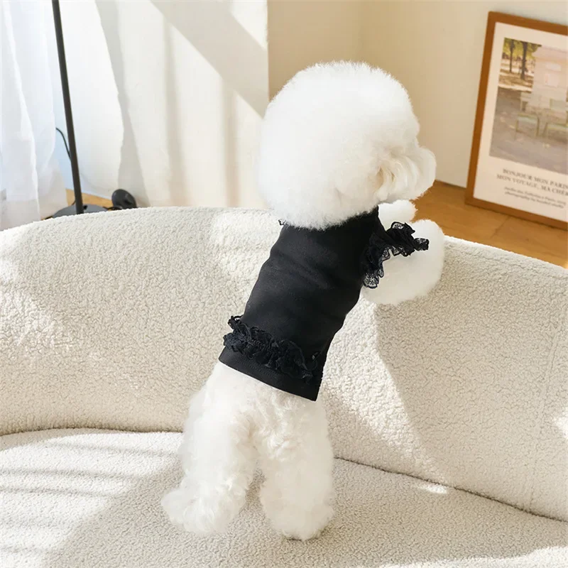 Moda verano encaje manga voladora chaleco para mascotas camisa Base para mascotas camisa Base de oso de peluche camiseta para gato Top ropa para cachorros chaleco de peluche - imagen 4