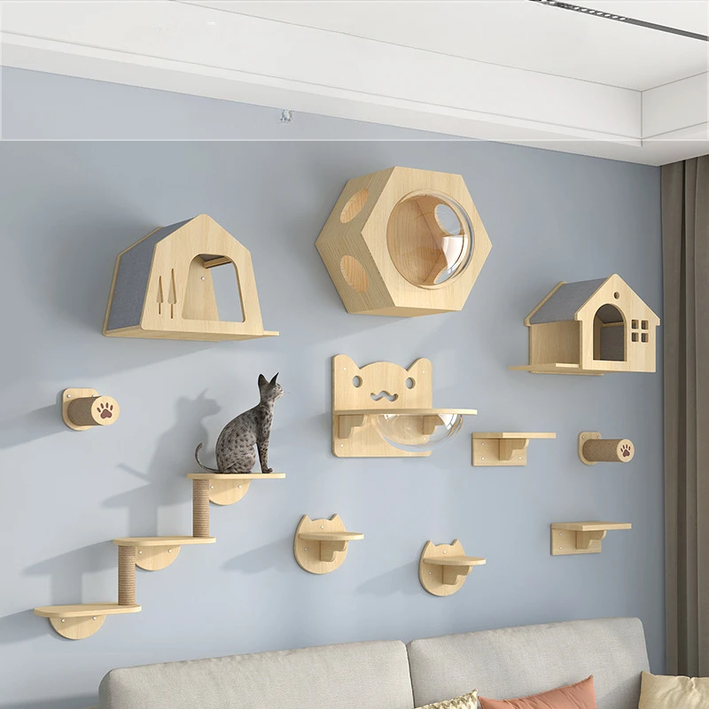 Torres de madera para gatos, accesorios para el hogar, bonito rasguño para gatos, torre trepadora de árboles con hamaca, juguete portador, ayuda para entrenamiento, producto para mascotas