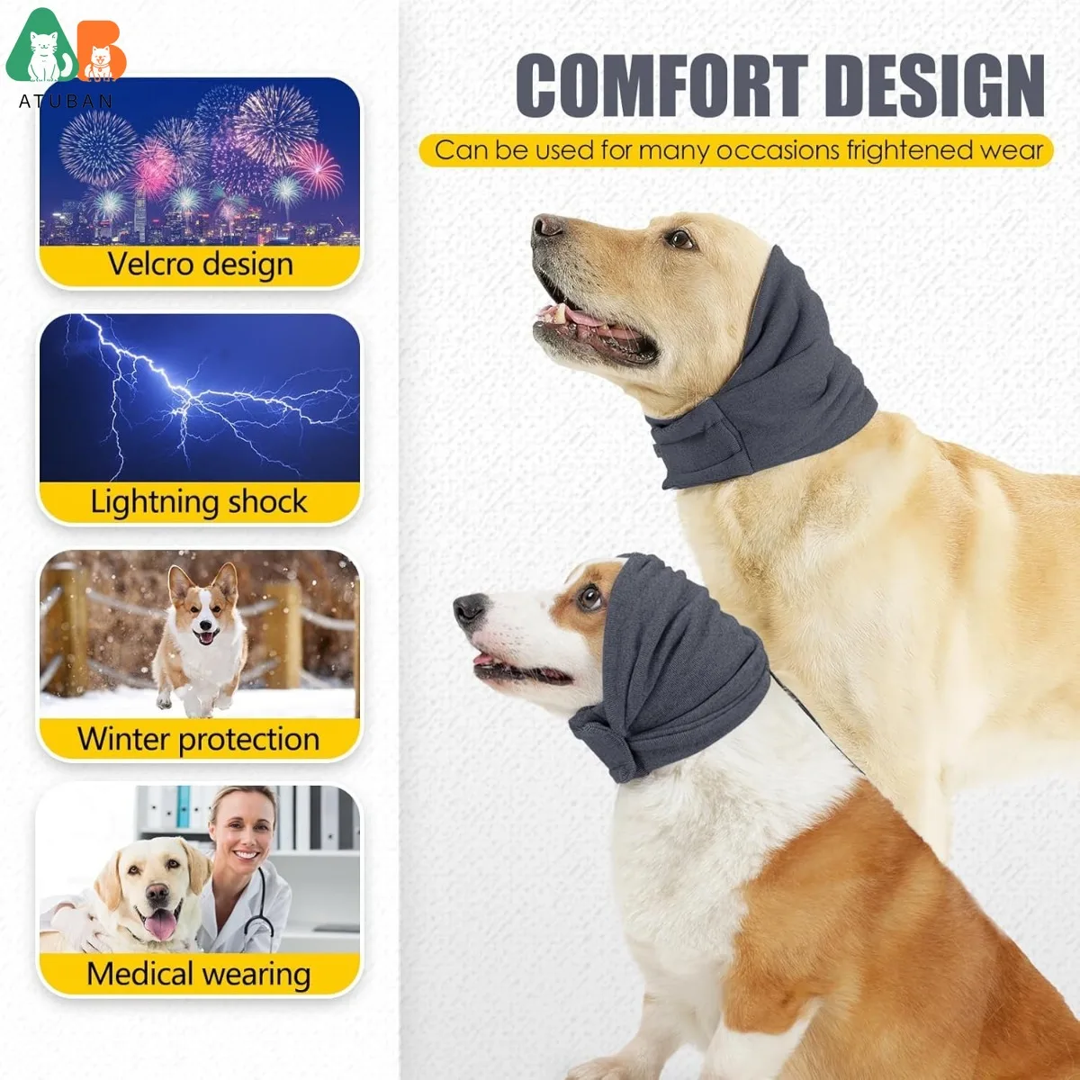 ATUBAN Dog Calming Hoodie,No Flap/Shake Ear Wraps for Dogs,Noise Protection,Ear Wrap Head Cover for Dog Head Warp Anxiety Relief - imagen 4