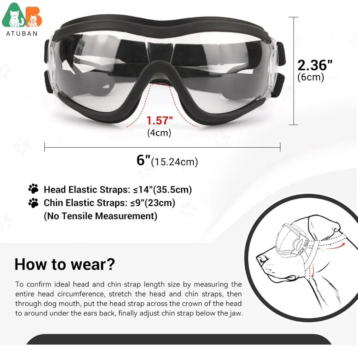 ATUBAN Gafas para perros de razas grandes, gafas de sol con protección UV para protección ocular de perros al aire libre, antivaho, antipolvo, a prueba de viento y nieve - imagen 2