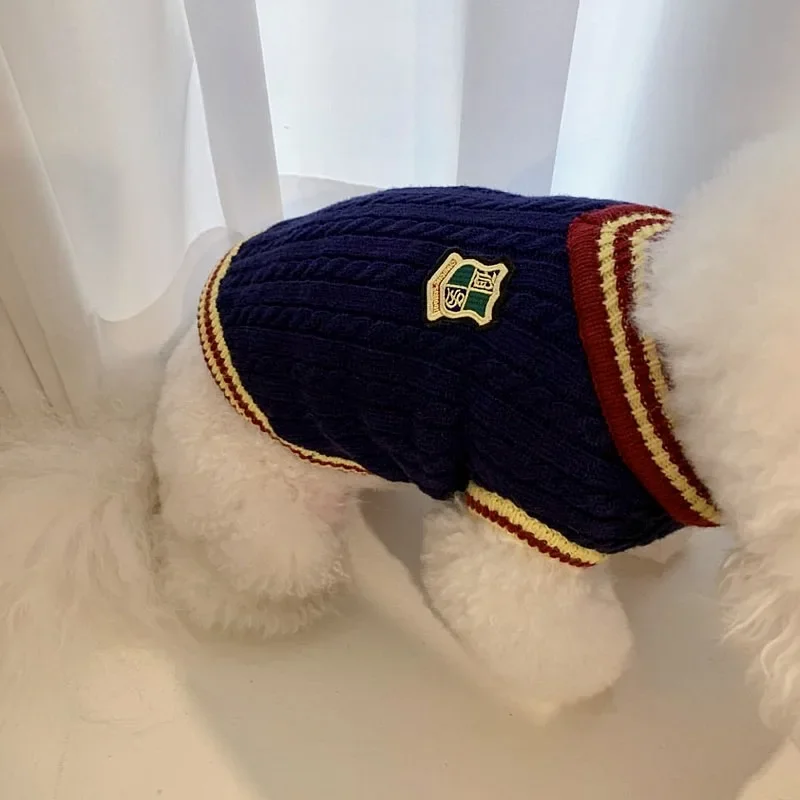 Suéter de moda para mascotas, chaleco tejido para Academia de perros, oso de peluche, pequeño gato, Yorkshire, Pomerania, cachorro pequeño, ropa cálida para cachorros de invierno - imagen 4