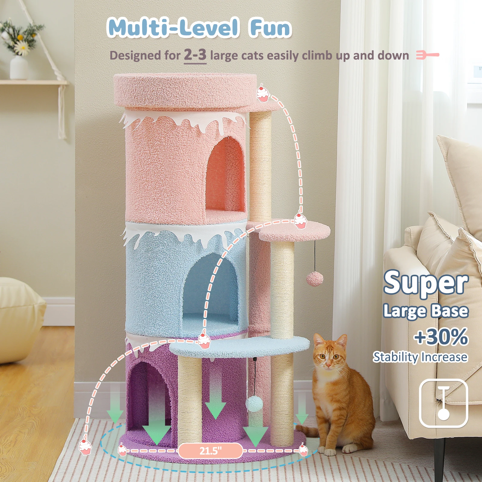 Condón para gatos de árbol para gatos grandes, casa de torre para gatos con percha superior grande y postes para rascar cubiertos de Sisal para regalo de gatos de interior - imagen 2