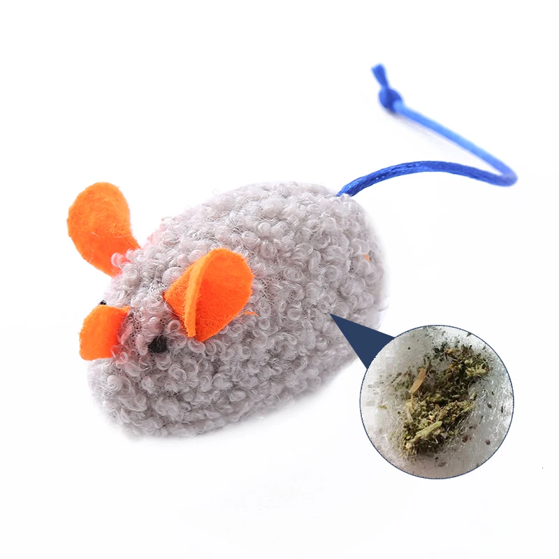 Lindo ratón de felpa con cola que contiene hierba gatera, juguete para gatos, suministros para mascotas - imagen 5