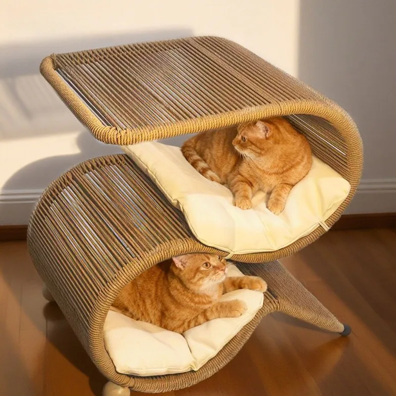 Cama ratán multifuncional 2 niveles para gatos – Rascador y cojín - imagen 2