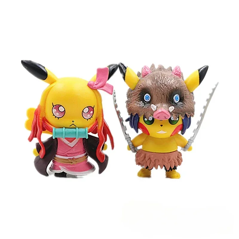 4 Uds Anime Pikachu Go figuras Pikachu Cosplay Demon Slayer Tanjirou Nezuko Zenitsu Inosuke colección de PVC niños juguete para regalo de cumpleaños - imagen 4