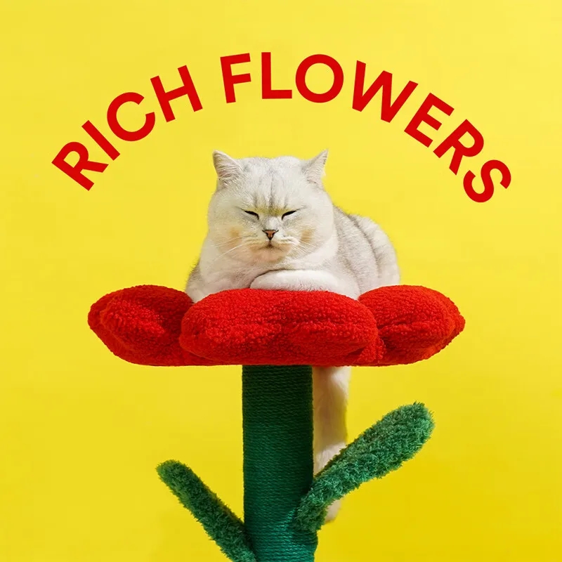 Árbol para gatos en maceta con flores rojas y cama para gatos integrada debajo del árbol para gatos de tamaño mediano (adecuado para gatos menores de 15 libras) - imagen 4