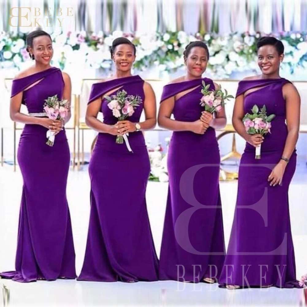 BEBEKEY-vestido de dama de honor de satén de uva, vestido Formal de sirena con un solo hombro, vestido de fiesta de noche personalizado