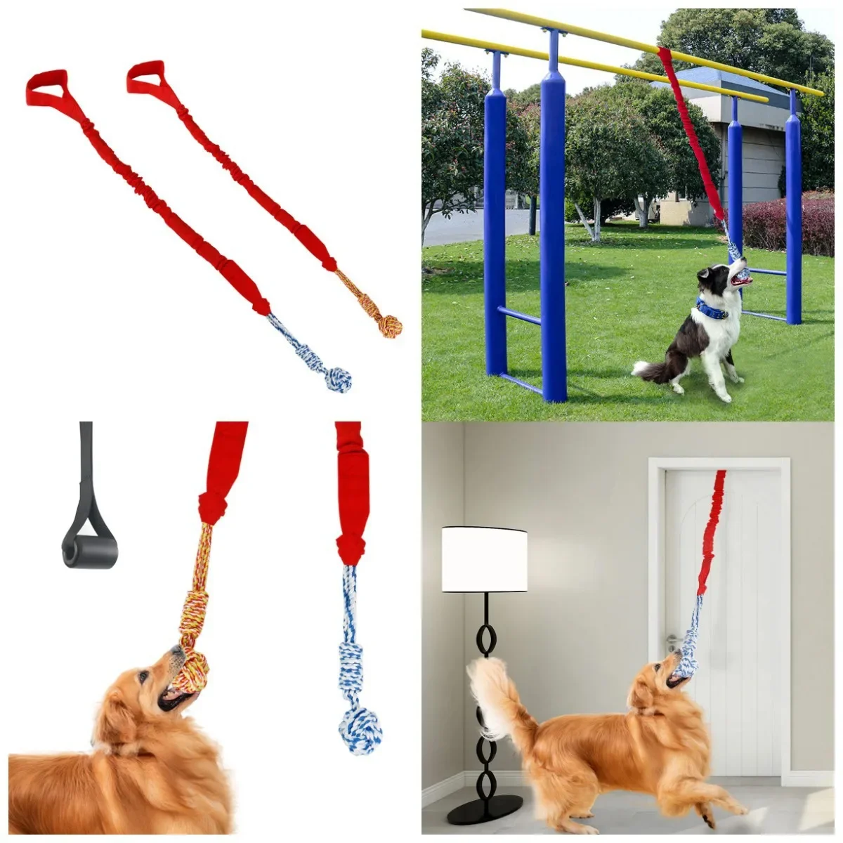 Juguete ajustable para moler dientes de perro, cuerda para tirar de puerta interior, juguetes de pelota, juguetes de extractor de guerra para perros, suministros para mascotas - imagen 4