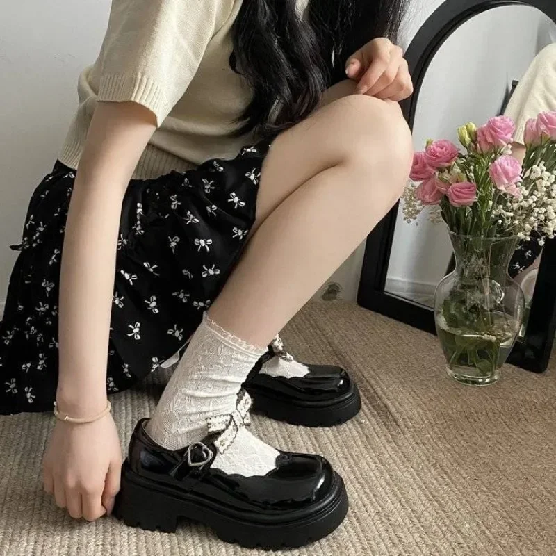 Zapatos de tacón grueso para mujer, punta redonda con lazo, estilo japonés, zapatos de mujer Lolita, zapatos cómodos y elegantes de moda para primavera - imagen 2