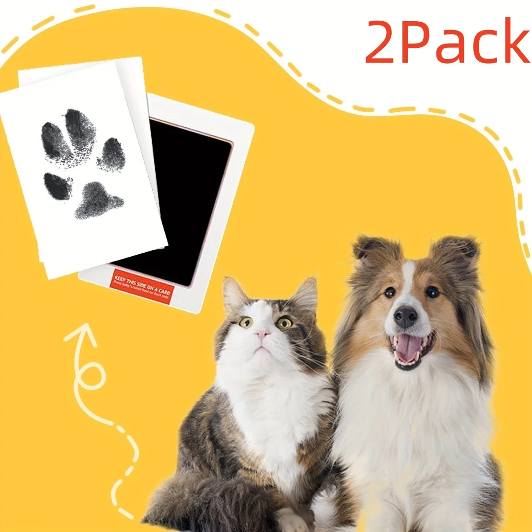 Paquete de 2 productos para mascotas, almohadilla única con estampado de huellas de pata de perro y gato, almohadilla de tinta para recién nacido, limpieza, reciclable, sin tinta, impresión a mano y huella