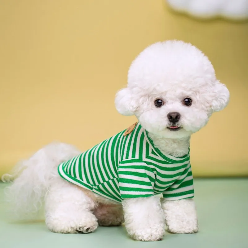 Chaleco de algodón a rayas con estampado de oso para perro, camisa de verano, disfraz de cachorro para niñas, ropa para perros Chihuahua Bichon Frise, ropa de verano - imagen 4