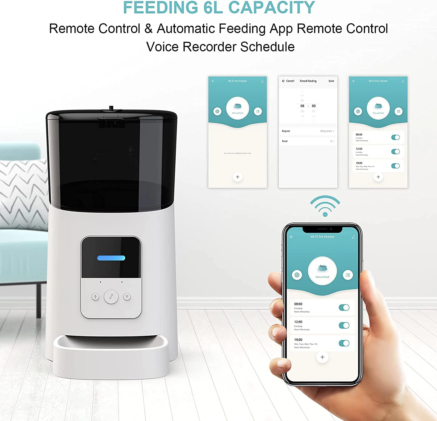 Alimentador automático para gatos y perros, alimentador inteligente con WiFi, dispensador automático de comida para perros, Control de porciones, grabadora de voz, 6L - imagen 4