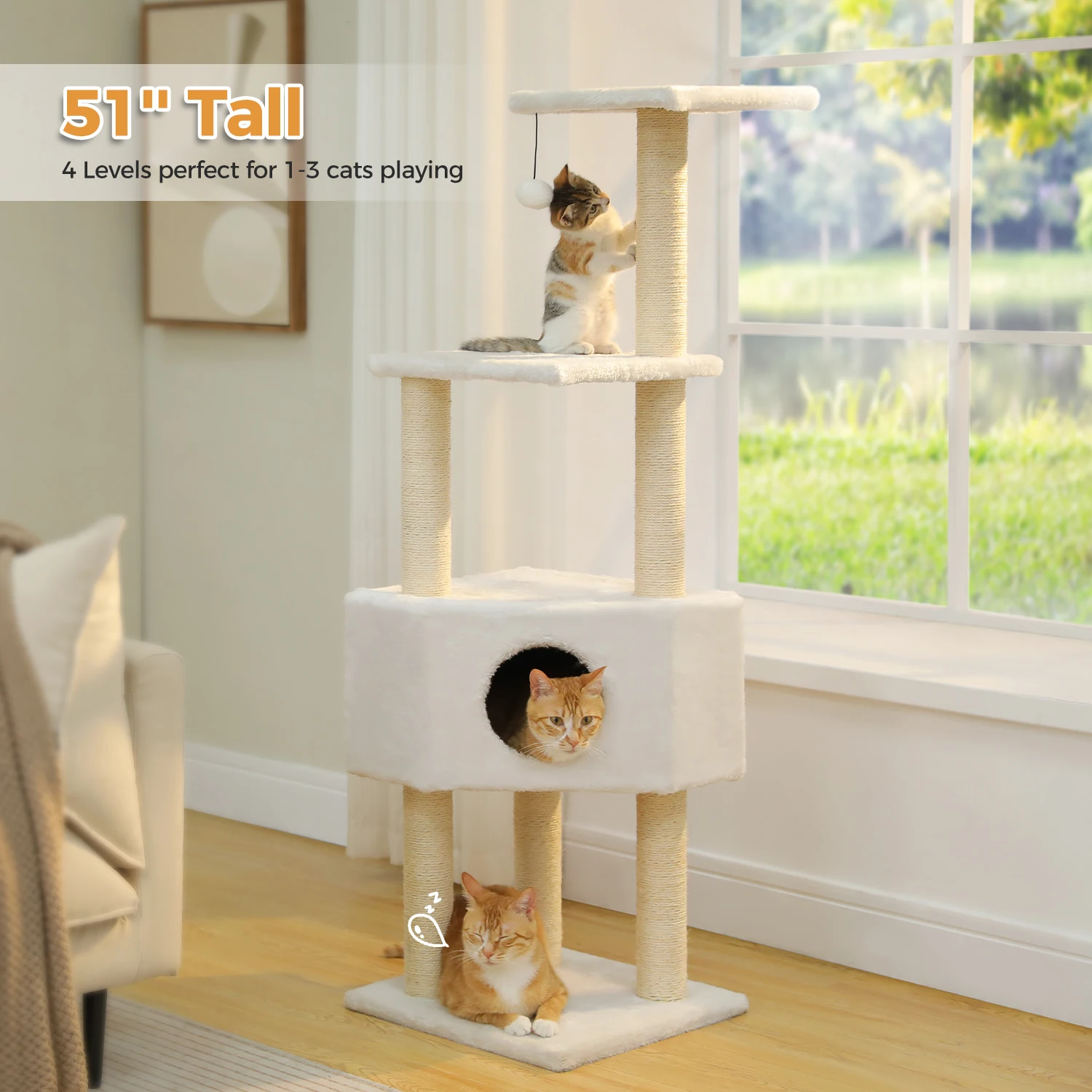 Árbol para gatos con torre de juguete para gatos, casa para gatos de interior con percha de felpa acolchada, hamaca acogedora y postes rascadores de Sisal - imagen 4