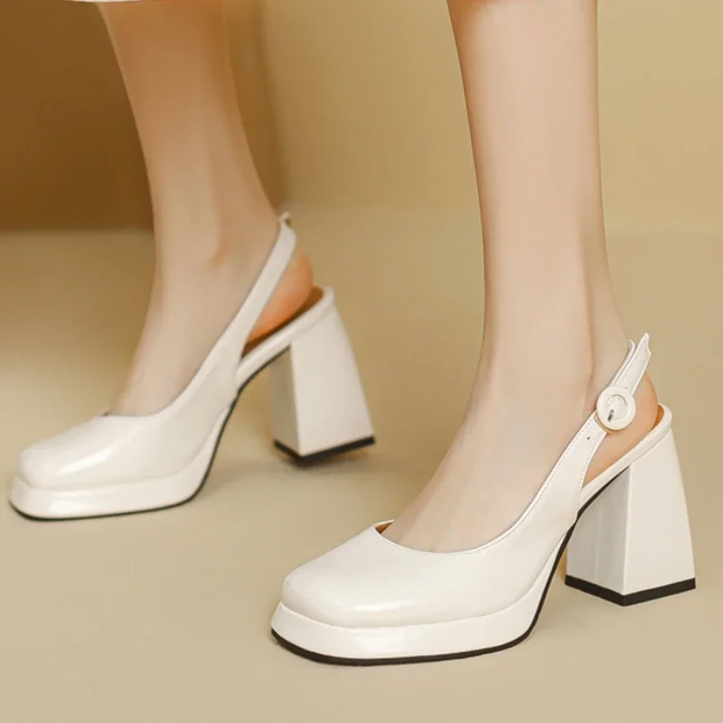 Slingbacks-Sandalias de tacón alto para mujer, zapatos de boda elegantes, a la moda, color blanco y negro, talla grande, Verano - imagen 2