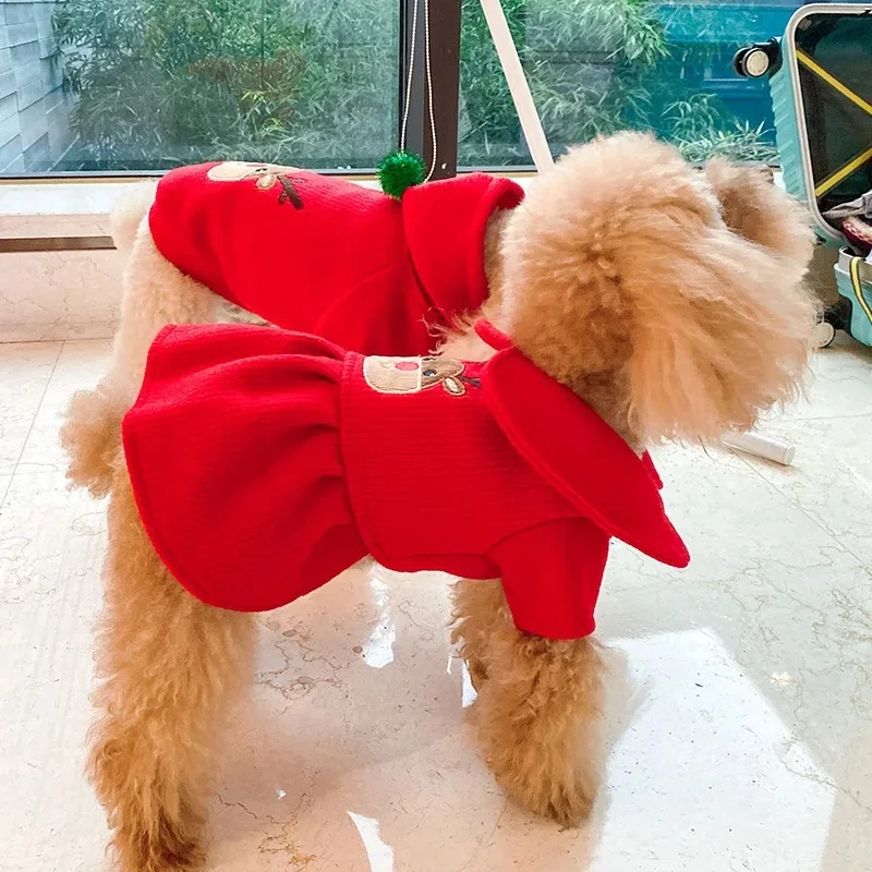 Nuevo disfraz de Navidad, ropa para perros de reno, suéter de punto grueso cálido de invierno, sudaderas con capucha para cachorros, vestido para perros pequeños, niño y niña - imagen 5