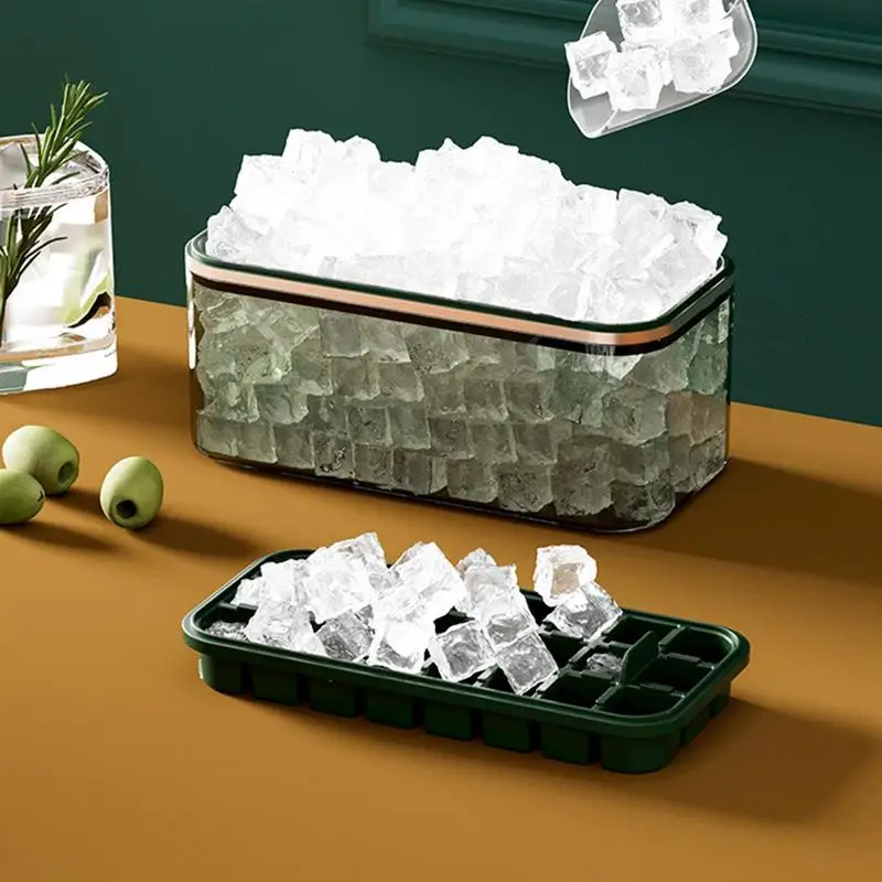 Bandejas de hielo cuadradas para congelador con tapa y cubo, molde de hielo circular, fabricación de cubitos de hielo pequeños, almacenamiento de cubitos de hielo - imagen 3