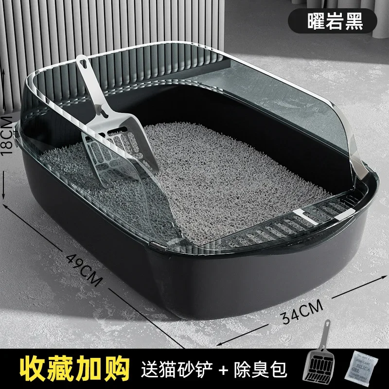 Caja de arena para gatos semicerrada de valla alta de gran tamaño, inodoro grueso para mascotas con pala para arena para gatos, suministros para mascotas - imagen 3