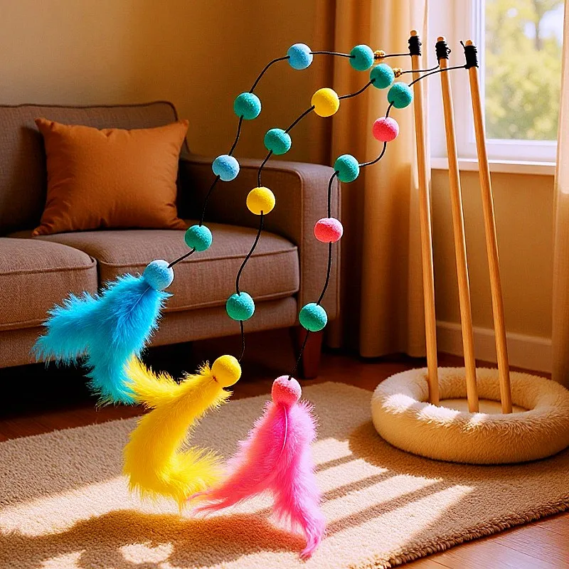 Kit de juguetes interactivos para gatos con bola, plumas y campana - imagen 3