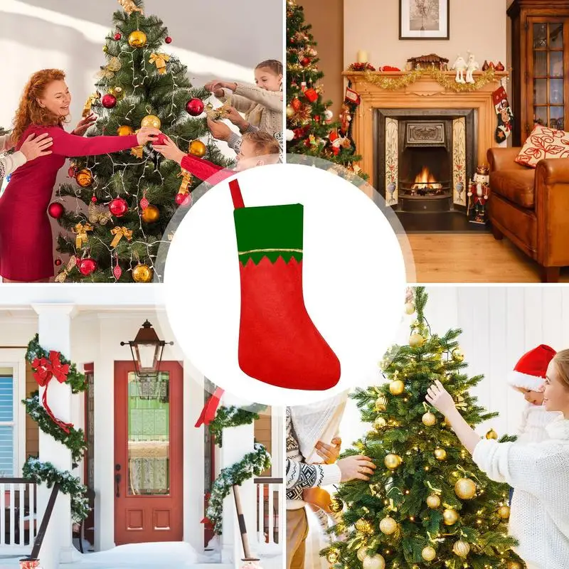 Medias de fieltro con puños de 12 piezas, adorno navideño, bolsa Ornamental para regalo de Navidad - imagen 5