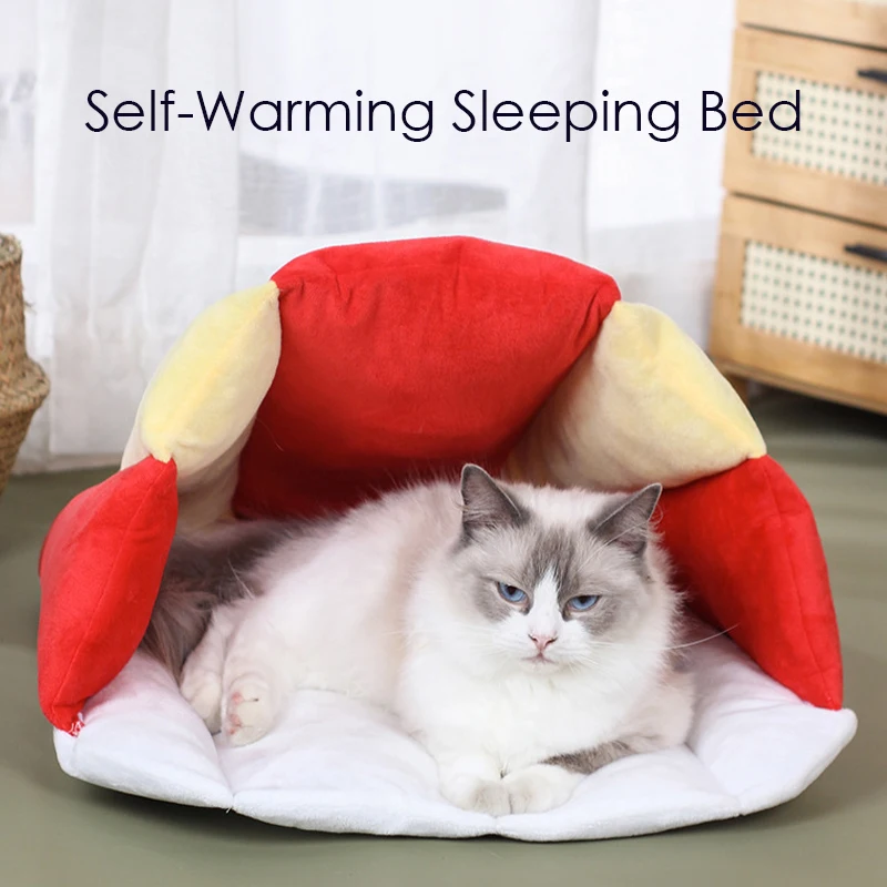 Cama suave y cálida para mascotas, casa de invierno para gatos, saco de dormir autocalentable, cueva interior para cachorros - imagen 3