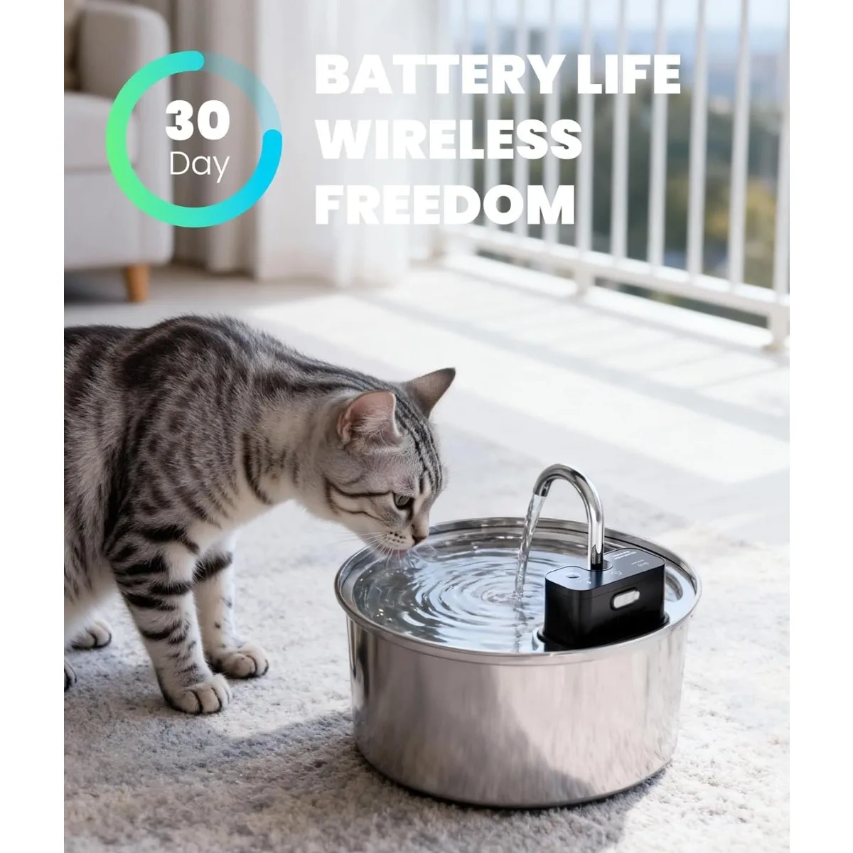 Fuente de agua inalambrica para gatos automatica de 3,2 L inoxidable - imagen 5