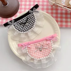 Babero a cuadros INS para mascotas, toalla para bava de gato/perro, encaje de perlas, bufanda para perros pequeños, medianos y grandes, ropa para cachorros pequeños