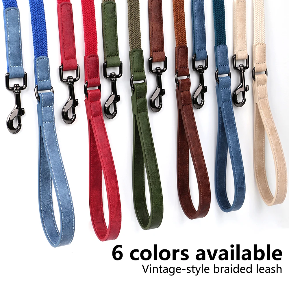 Correa de nylon resistente para perros 1,5 m con asa de cuero - imagen 3