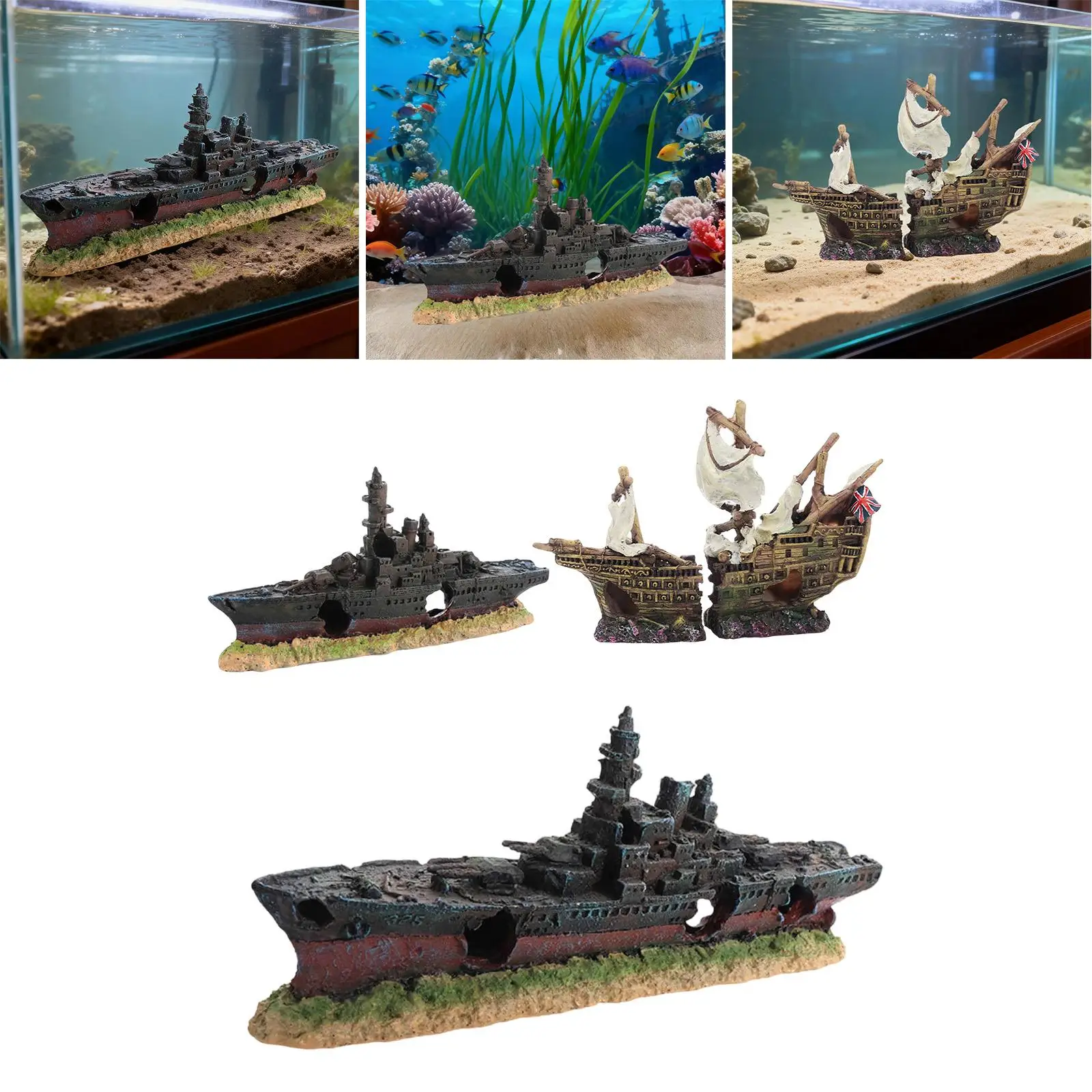 Decoración de resina naufragio acuario escondite agua dulce y salada - imagen 3