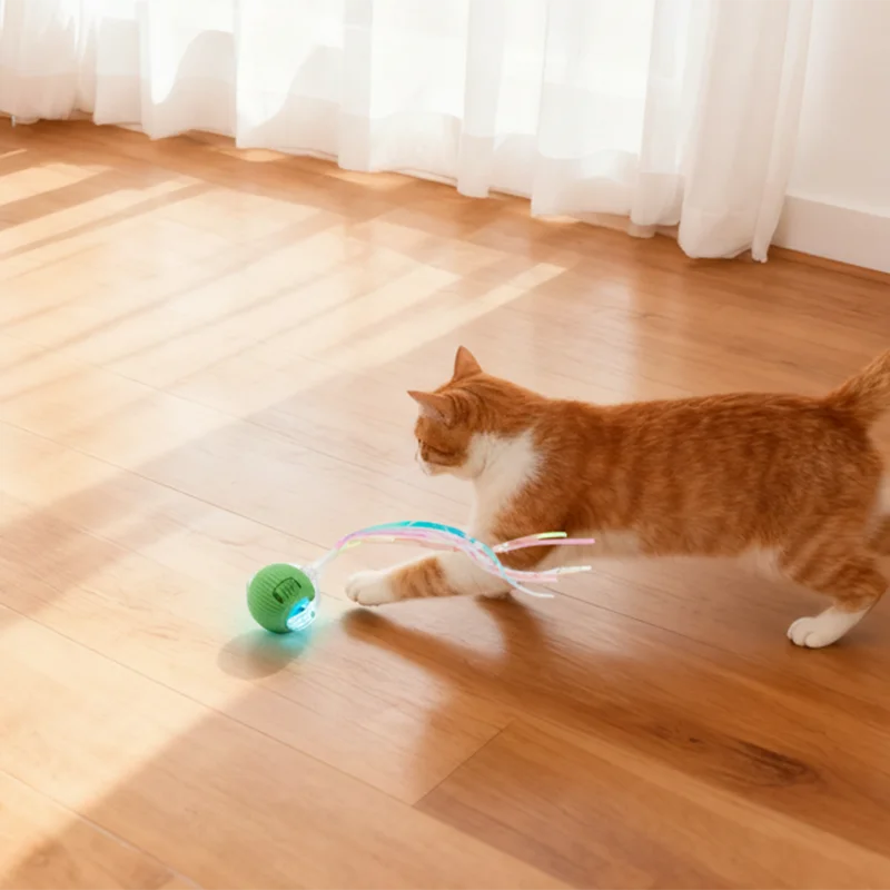 Juguete interactivo para gatos, bola mágica rodante automática para interiores, juguete para gatitos, bola rodante con Teaser de cola larga, juguete eléctrico inteligente para gatos - imagen 3