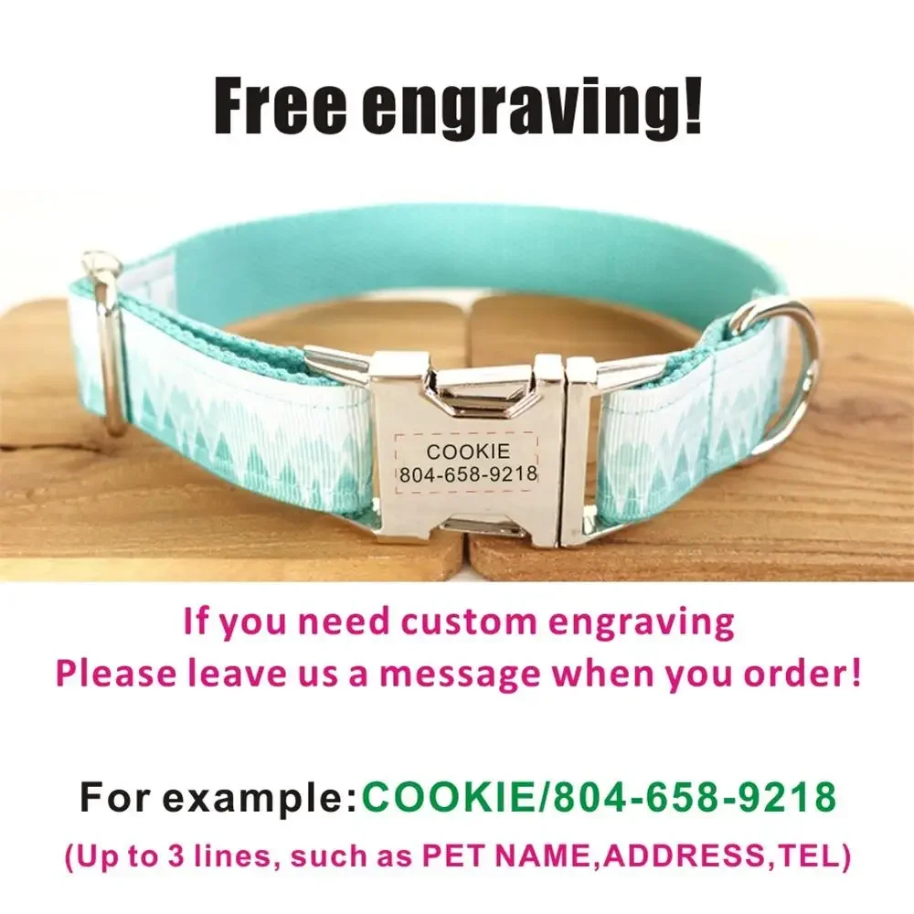 Collar personalizado para mascotas, placa de identificación, ajustable, azul, bosque, montaña, gato, correa de plomo - imagen 4