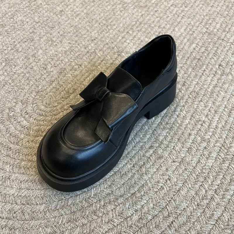 Mocasines góticos negros Vintage para mujer, tacones medios cuadrados Y2k, zapatos de tacón con pajarita, calzado gótico con punta redonda, novedad de 2025 - imagen 4