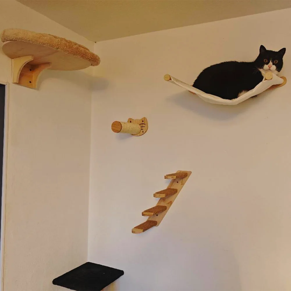 Estantes de escalada para gatos en pared con hamaca y rascadores - imagen 2