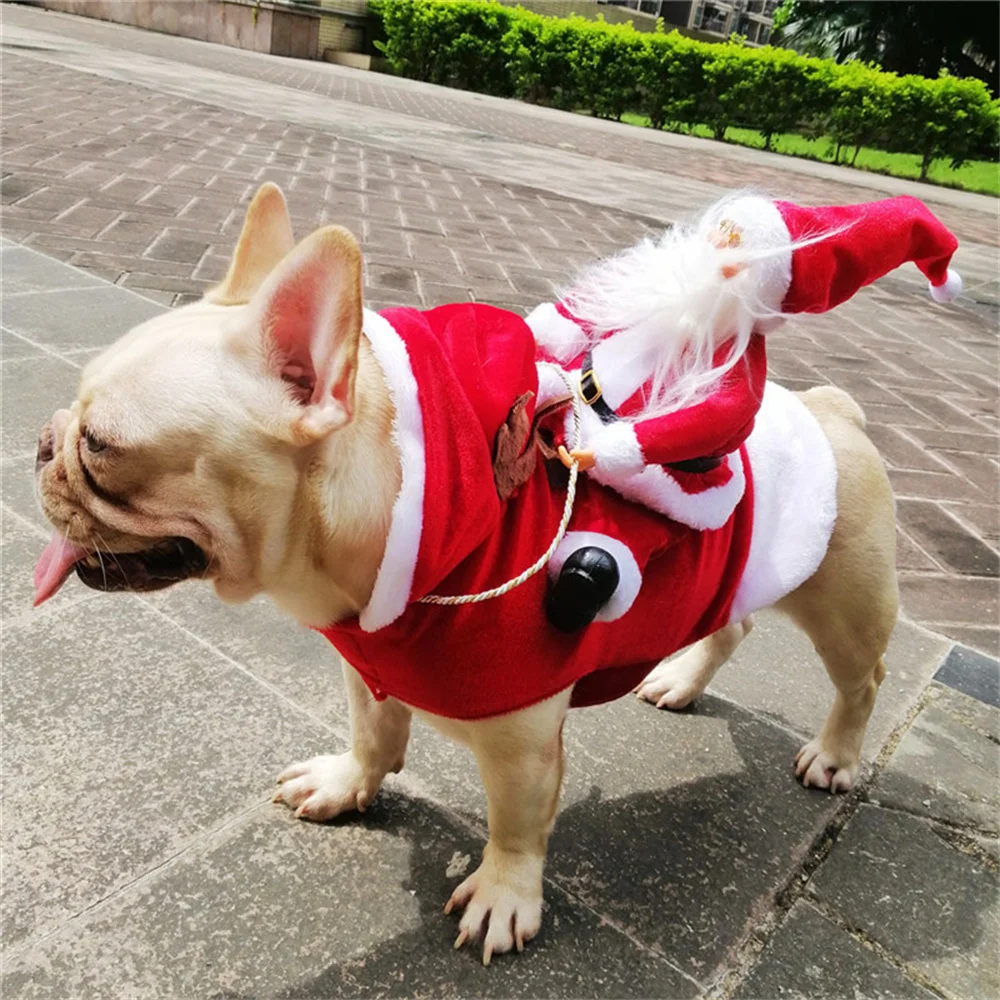 Divertidos ropa navideña para Cosplay de mascotas, para perros pequeños y medianos, capa cálida para perros y gatos con disfraz de Papá Noel para mascotas, regalo de Feliz Año Nuevo - imagen 5